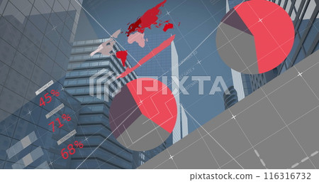 Image of infographic interface over low angle view of modern buildings against sky 116316732