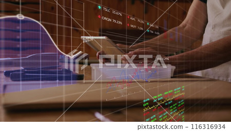 Image of data processing over men using tablet Image of data processing over men using tablet 116316934