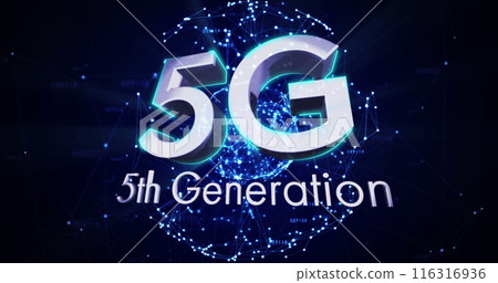 Image of 5g text over globe of connections on black background Image of 5g text over globe of connections on black background 116316936