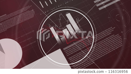 Image of data processing and circles on black background 116316956