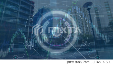 Image of data processing over cityscape Image of data processing over cityscape 116316975