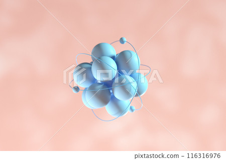 Atom spheres with pink organic background, 3d Atom spheres with pink organic background, 3d 116316976