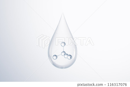 Transparent water drop with molecule inside, 3d Transparent water drop with molecule inside, 3d 116317076