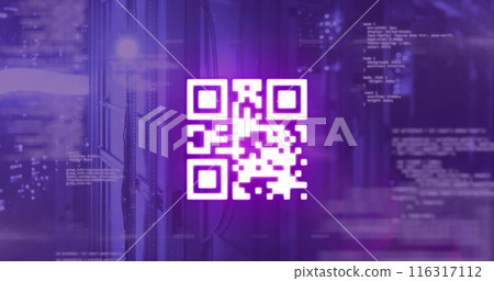 Image of qr code and data processing over server room 116317112