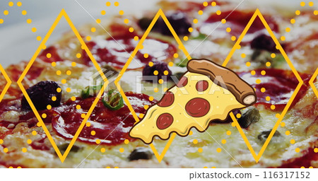 Image of pizza slice illustration over pizza 116317152
