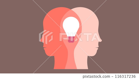 Image of bulb over orange faces on brown background Image of bulb over orange faces on brown background 116317236