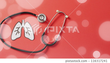 Image of spots over lungs and stethoscope Image of spots over lungs and stethoscope 116317241