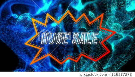 Image of huge sale over blue waves on black background 116317278