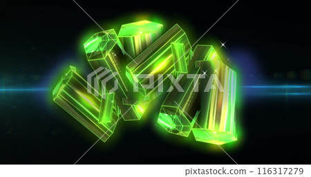 Image of green diamonds in black space with lights 116317279