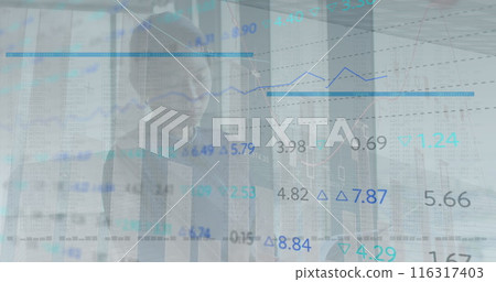 Image of financial data processing over businesswoman Image of financial data processing over businesswoman 116317403