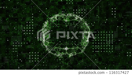 Image of rows of dots pattern over spinning human brain icon against green background Image of rows of dots pattern over spinning human brain icon against green background 116317427