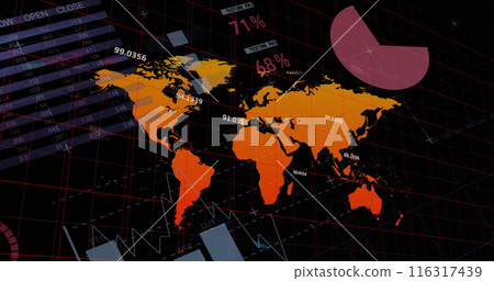 Image of data processing over world map Image of data processing over world map 116317439