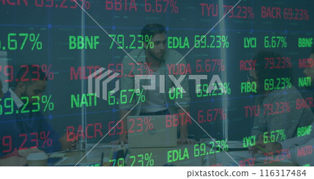 Image of financial data processing over diverse business people 116317484