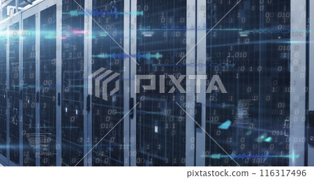 Image of binary coding data processing over computer servers Image of binary coding data processing over computer servers 116317496