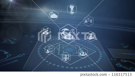 Image of icons, computer circuit board and data processing Image of icons, computer circuit board and data processing 116317513