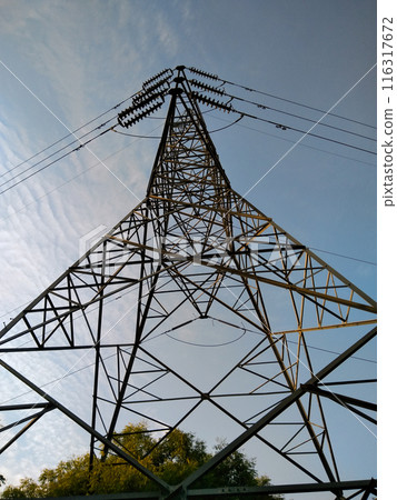A picture of electric tower with selective focus 116317672