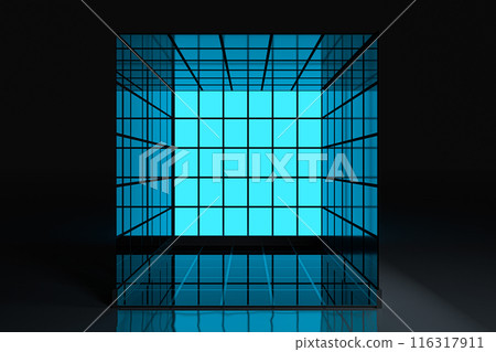 Neon and glass squares with dark background,3d 116317911