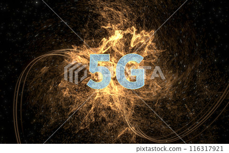 5G font with universe background, 3d rendering. 5G font with universe background, 3d rendering. 116317921