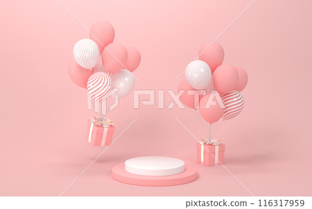 Balloons and presents with pink background, 3d 116317959