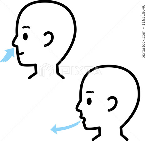 一個人透過鼻子呼吸空氣並透過嘴巴呼氣的插圖 一個人透過鼻子呼吸空氣並透過嘴巴呼氣的插圖 116318046