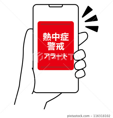 中暑警告警報智慧型手機螢幕手持線繪圖圖標 116318102