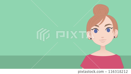 Image of female teacher talking with copy space on green background Image of female teacher talking with copy space on green background 116318212