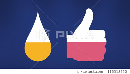 Image of half filled thumb and drop icons with orange and pink colours Image of half filled thumb and drop icons with orange and pink colours 116318250