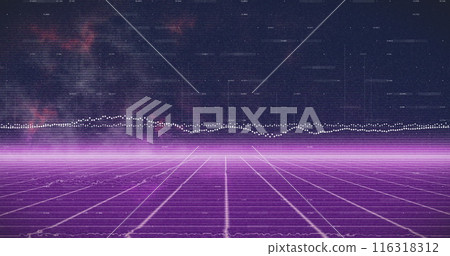 Image of data processing over purple grid network against blue background Image of data processing over purple grid network against blue background 116318312