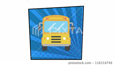 Image of school bus icon on blue square over white background 116318748