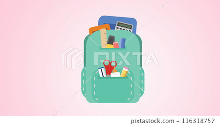Image of school bag icon floating against copy space on pink background Image of school bag icon floating against copy space on pink background 116318757