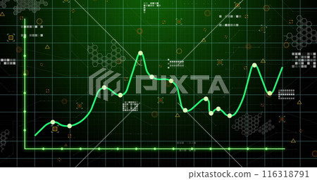Image of statistical data processing over grid network against green background 116318791