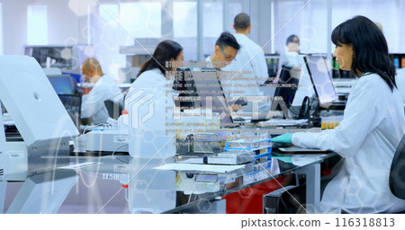 Image of data processing over asian female scientist using computer Image of data processing over asian female scientist using computer 116318813