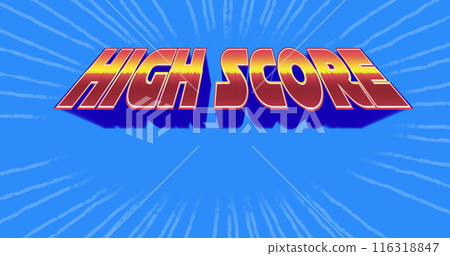 Image of red and yellow high score text with white lines on blue background 116318847