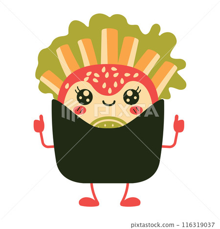 Cute French Fries Junk Food Cartoon Character with Happy Expression Cute French Fries Junk Food Cartoon Character with Happy Expression 116319037