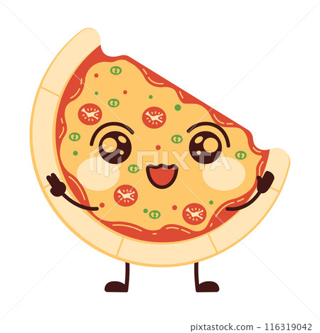 Cute Pizza Junk Food Cartoon Character with Happy Expression 116319042