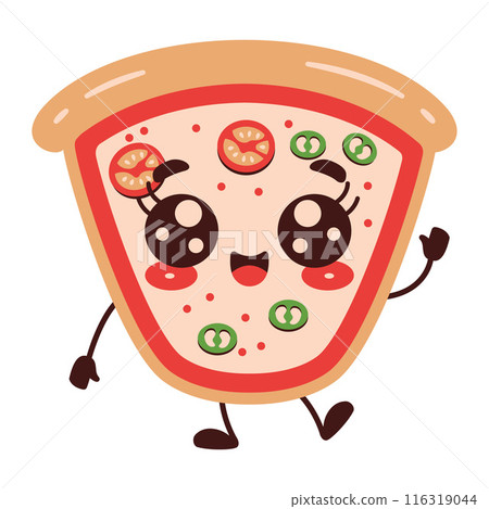Cute Pizza Junk Food Cartoon Character with Happy Expression 116319044