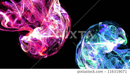 Image of multicolored dots forming wave patterns against abstract background 116319071