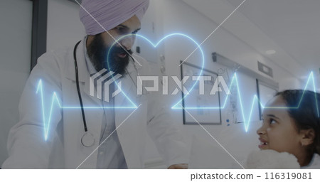Image of data processing over asian male doctor with girl patient Image of data processing over asian male doctor with girl patient 116319081