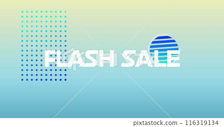 Image of white flash sale text and geometric shape over gradient background 116319134