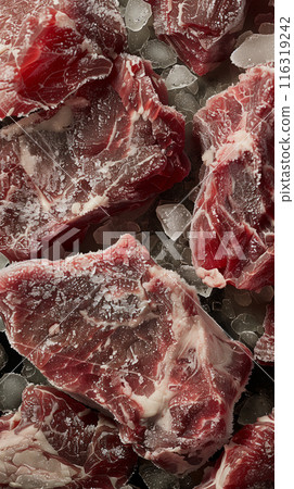 Close Up of Frozen Raw Meat Cubes 116319242