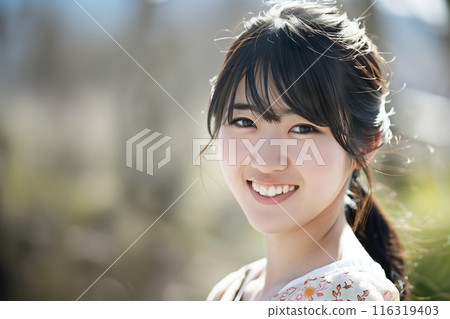 AI 產生的圖像:微笑的年輕女子的特寫肖像 AI 產生的圖像:微笑的年輕女子的特寫肖像 116319403