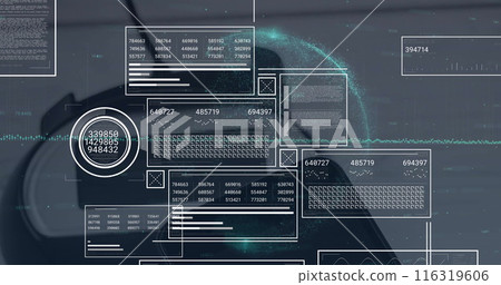 Image of screens and data processing over vr headset 116319606