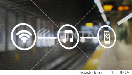 Image of three digital icons floating over train 116319779