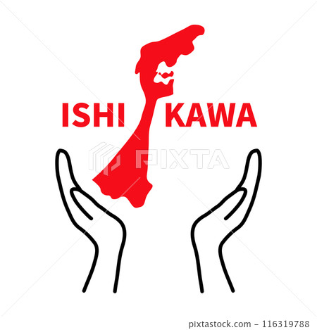 Two-handed icon under the shape and text of Ishikawa prefecture_red and black 116319788