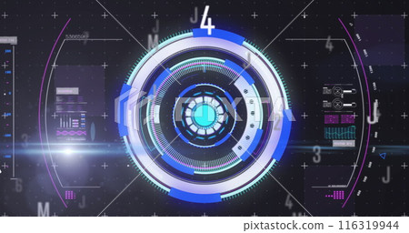 Image of scope scanning and data processing over black background Image of scope scanning and data processing over black background 116319944