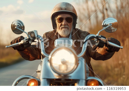 Senior Biker on Motorcycle 116319953