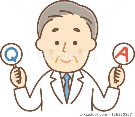 Illustration of a doctor holding Q and A cards 116320597
