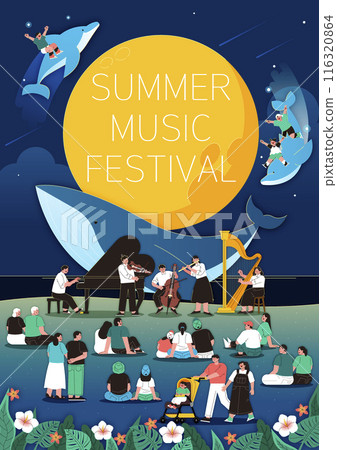 Illustration of people who enjoy classical music on a summer night Illustration of people who enjoy classical music on a summer night 116320864