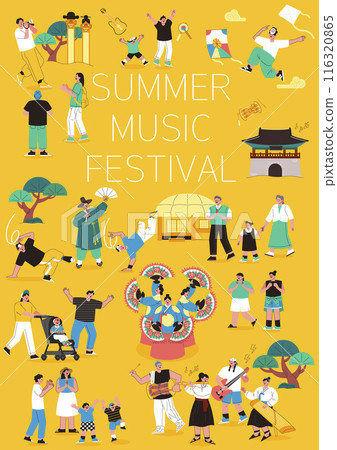Illustration of people enjoying summer traditional music and performances 116320865