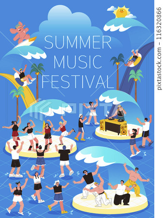 Illustration of people enjoying summer water park performances 116320866